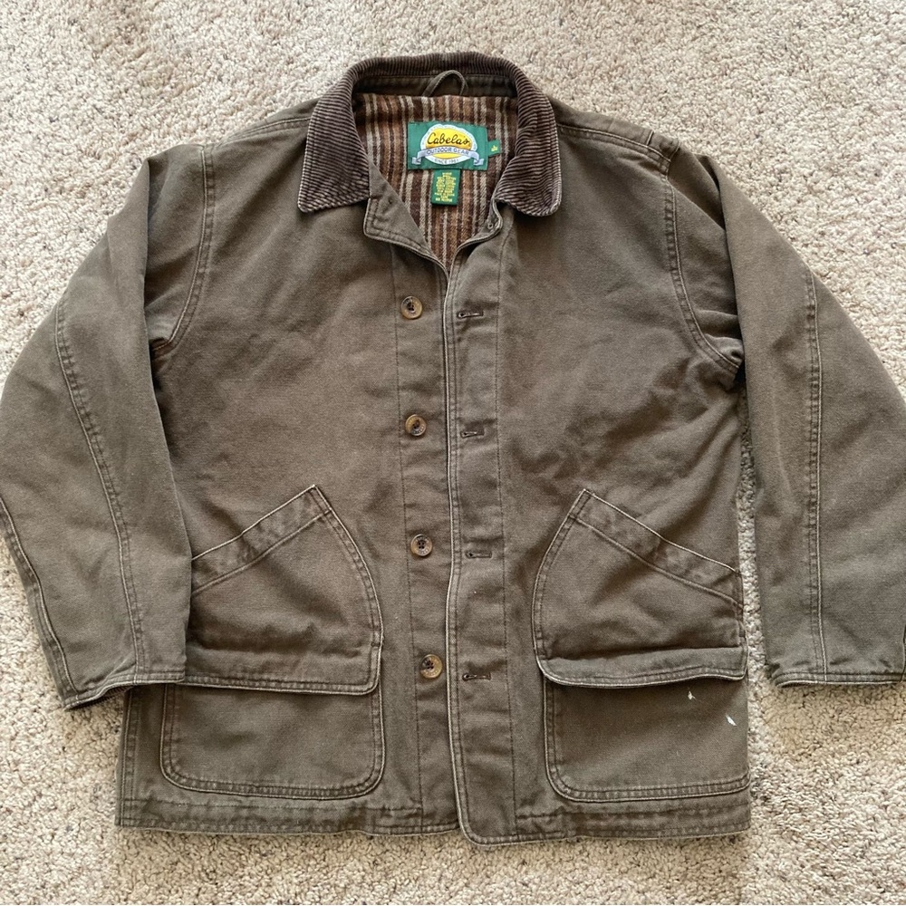 Cabela's Brown Blanket-Lined Canvas Barn Chore Coat with Corduroy Collar